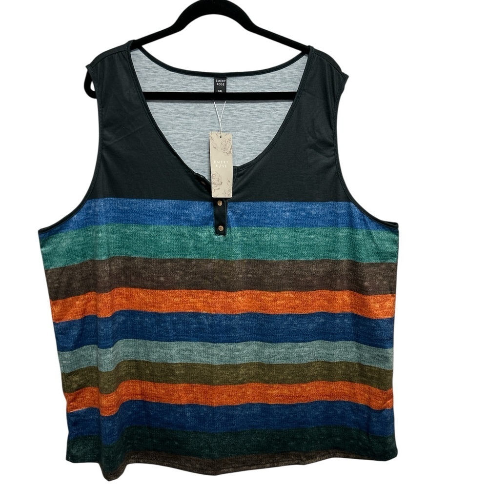 Emery Rose Plus Size 5X = US 22W Colorblock Striped Tank Top 3 Button V-Neck New